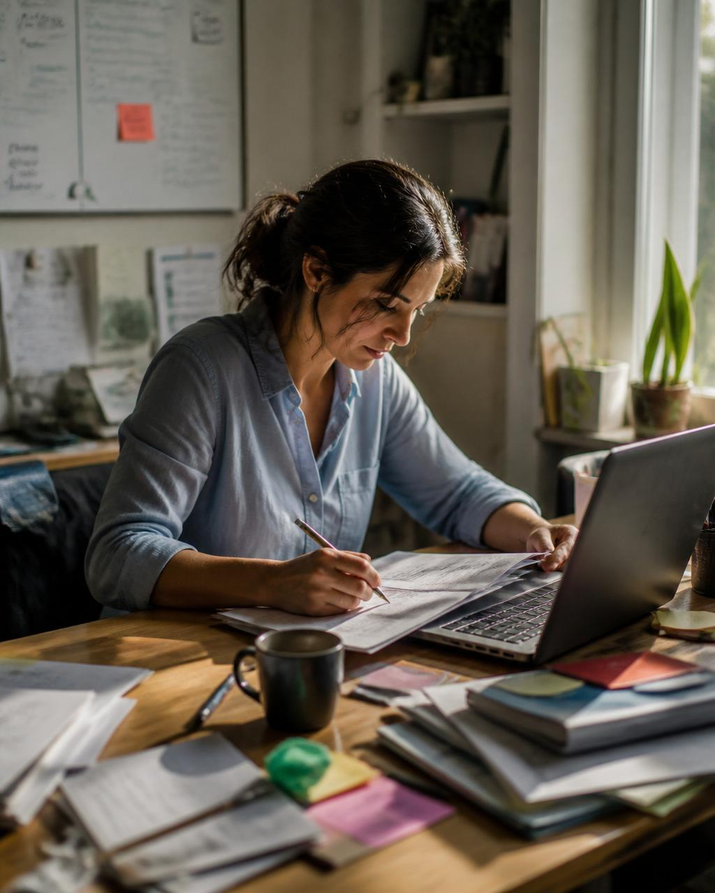 Persona trabajando mientras necesita una pausa